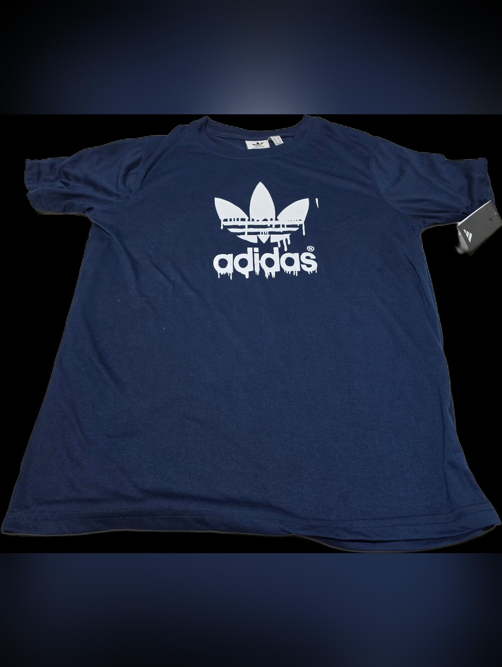 adidas Navy T-Shirt with White Drip Trefoil Logo